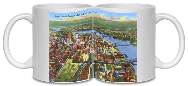 Aerial view, Cincinnati and Ohio River, Ohio, USA