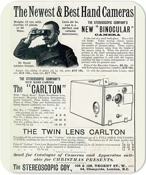 Advert for Stereoscopic Company, hand-held cameras 1894