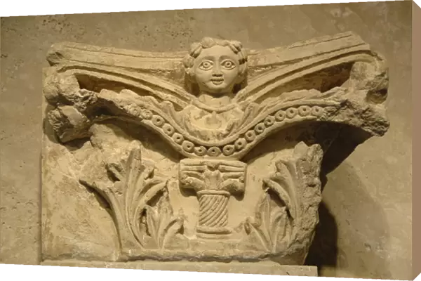 Byzantine art. Capital decorated with a relief of a woman. B