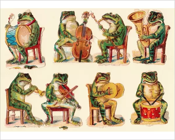 Musical frogs on eight Victorian scraps