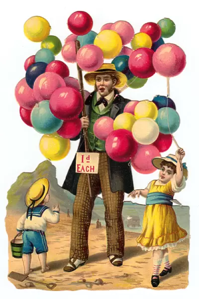 Balloon seller on a Victorian scrap