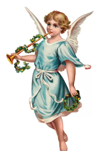 Angel with trumpet on a Victorian Christmas scrap