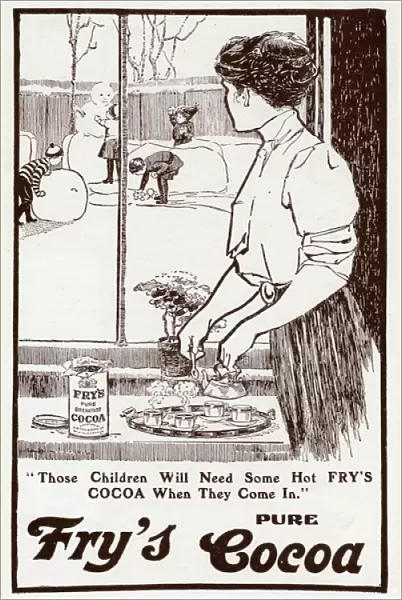 Advert for Frys Cocoa - Mother prepares drinks 1912
