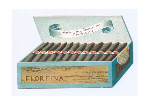 Christmas card in the shape of a cigar box