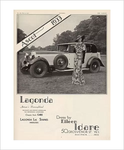 Lagonda advertisement, 1933 and Idare dress