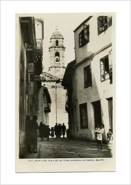 Vigo, Spain - Old town with Cathedral Belfry