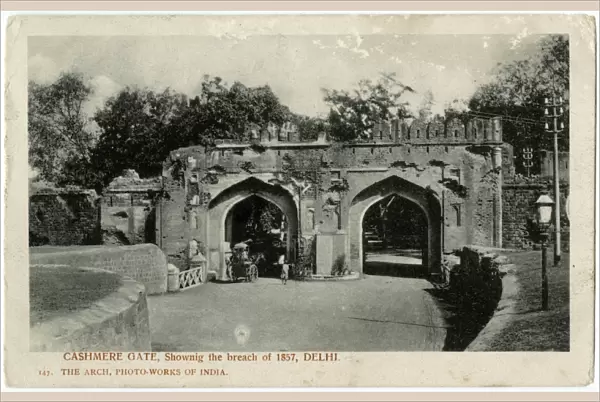 The Kashmiri Gate (showing the breach of 1857), Delhi, India