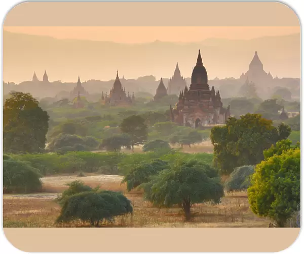 Temples and pagodas at sunset, Plain of Bagan, Myanmar