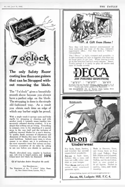 Safety razor advert, Decca ad, An-on underwear ad