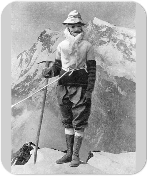 Annie Peck masked and dressed for climbing