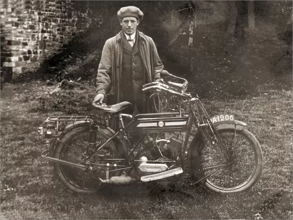 Man with 1910 Rex motorcycle