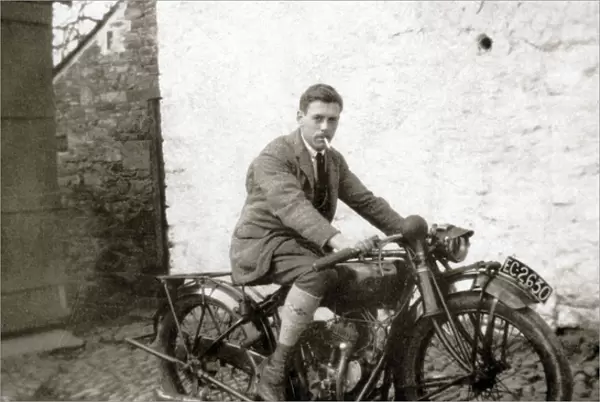 Man on a 1922 Indian Scout motorcycle