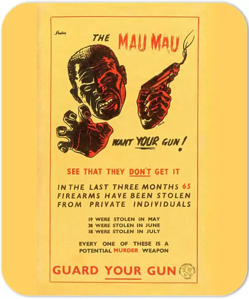 Anti-Mau Mau poster, caricature of a Mau Mau rebel, 1952