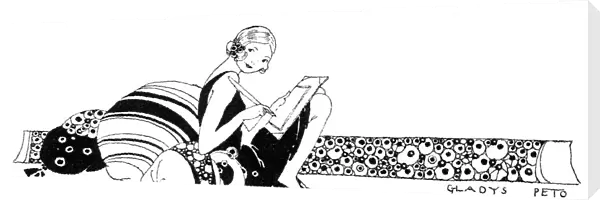Stylish young lady writing a letter sitting on cushions