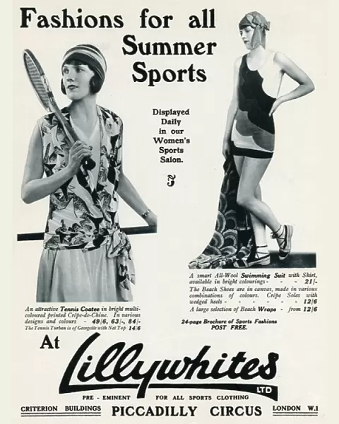 Advert for Lillywhites summer sports clothing 1930