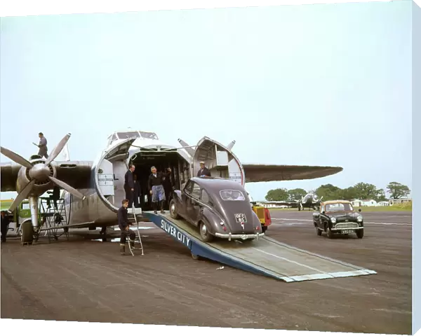 Silver City plane at Lydd, Kent, for Channel crossing