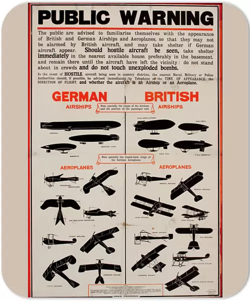 Public warning, German and British aircraft, WW1