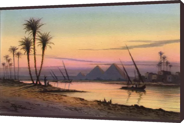 The River Nile and the Pyramids of Giza, Cairo, Egypt