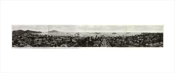 Panorama of Basseterre, St. Kitts with the British Navy