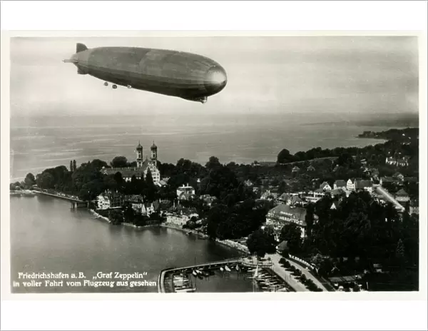 The Graf Zeppelin flying over Friedrichshafen, Germany