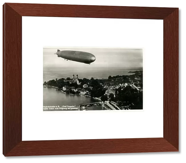 The Graf Zeppelin flying over Friedrichshafen, Germany