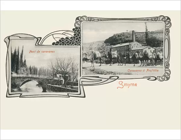 Two inset views of Izmir, Turkey - Art Nouveau framing
