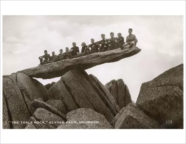 Schoolboys sitting on The Table Rock, Glyder Fach, Snowdon