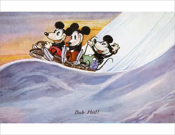 Bobsleighing! - three cartoon mice hit the slopes