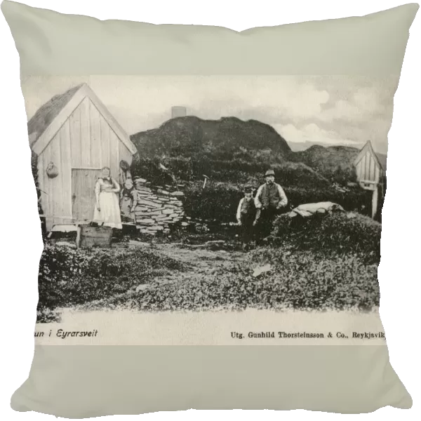 Small Icelandic Farmstead and owners - Iceland. Date: circa 1903