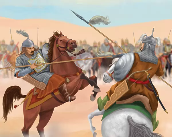 Kazakh warriors in a battle