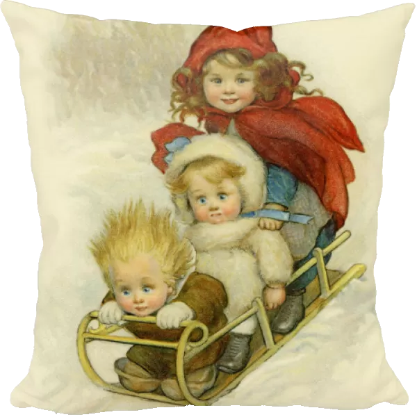 Three children on a sleigh