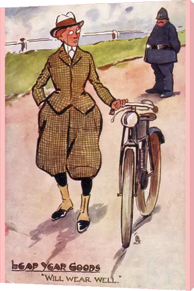 Anti-suffrage satirical postcard - Leap Year Goods