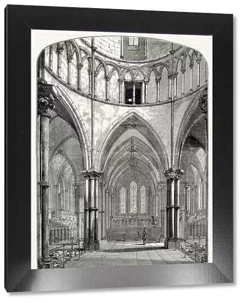 Interior of the Temple Church in Fleet Street, London, going all the way back to