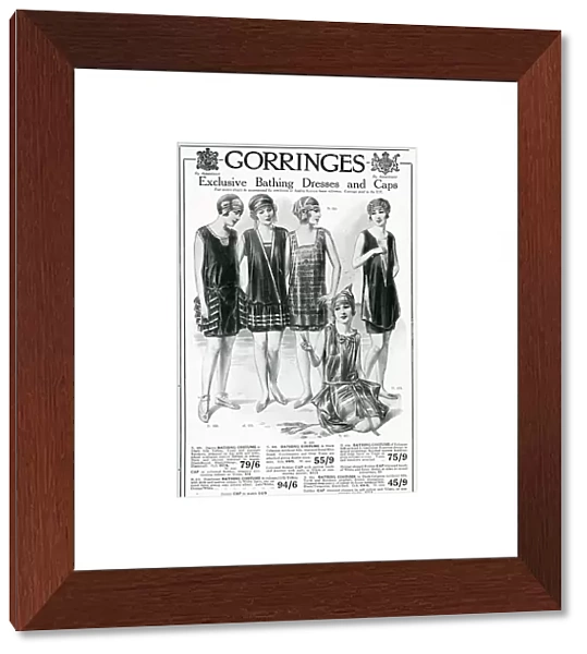 Advert for Gorringes womens bathing dresses & capes 1924