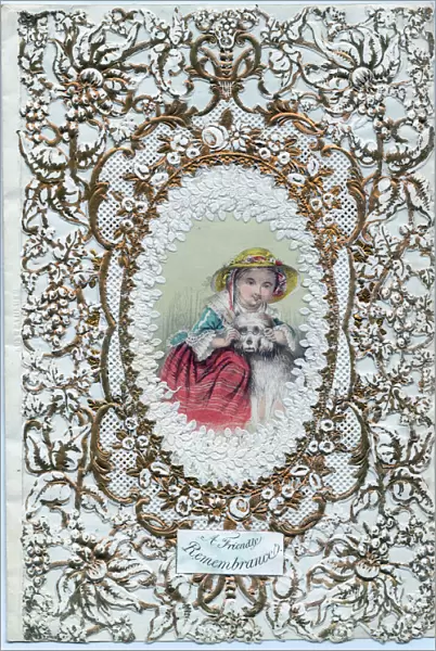 Girl and dog on a paper lace friendship card