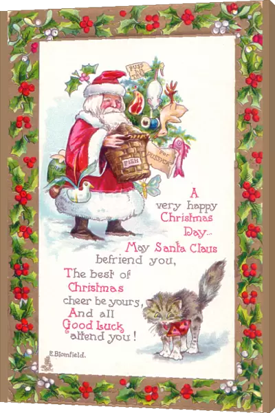 Santa Claus on a Christmas postcard for a cat