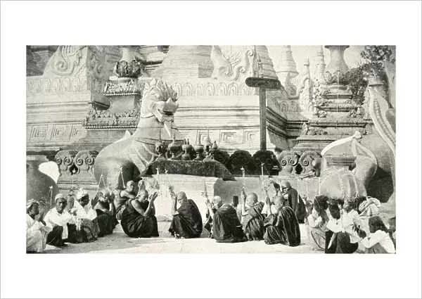 Buddhist monks praying, Rangoon, Burma, South East Asia