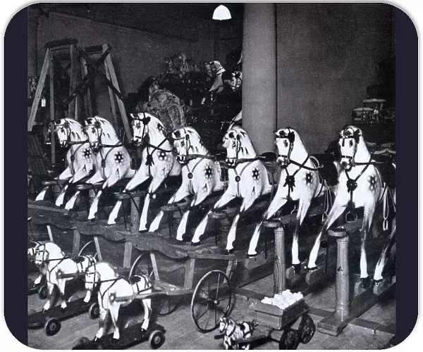 Harrods toy department, rocking horses, 1922