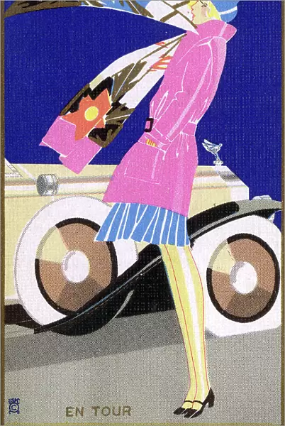 Art Deco lady with car
