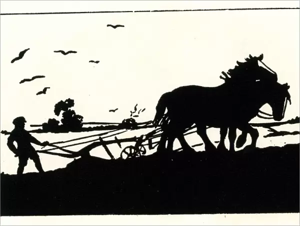 Silhouette, Ploughman with plough and horses