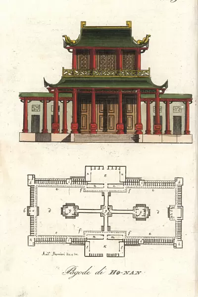 Plan and elevation of Honang pagoda, Canton, China