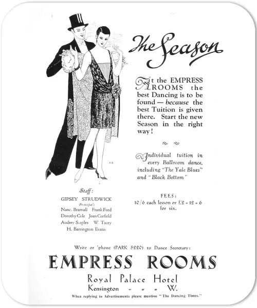 Advert for Empress Rooms, Kensington Palace Hotel, London