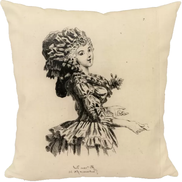Woman in ringlets with large bonnet, era of Marie Antoinette