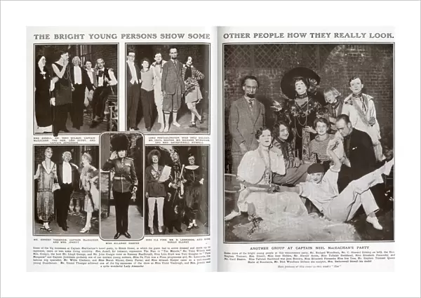 Double page spread from The Tatler, reporting on Captain Neil MacEacheans novel party
