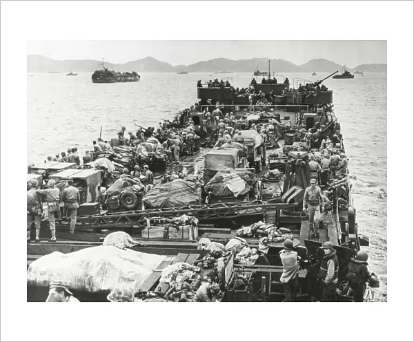 World War II US landing craftsIheya Island in the Pacific