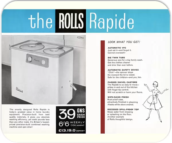 The Rolls Rapide Twin Tub washing machine - look what you get! A bargain at 39 guineas