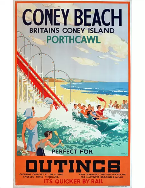Poster, Coney Beach, Porthcawl, Wales, perfect for outings Date: circa 1939