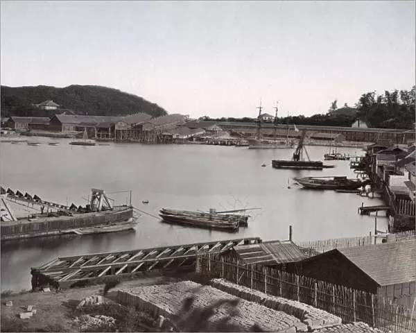 Dockyard and waterfront warehouses, Japan, c. 1880 s