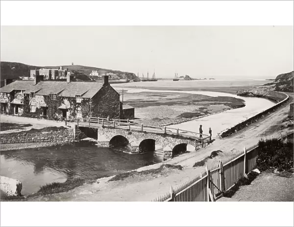 Vintage 19th century photograph: the old bridge, Bude, Cornwall, England