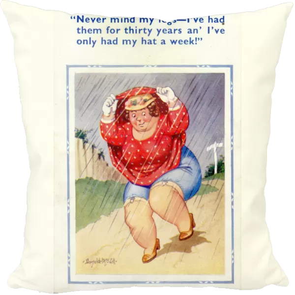 Comic postcard, Plump woman in the rain Date: 20th century